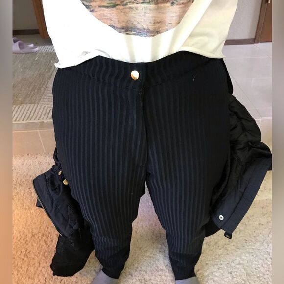 Vintage Obermeyer 2 pc Ski Jacket Pants Ski Suit Black Brocade Gold 80s 12P - Picture 12 of 16